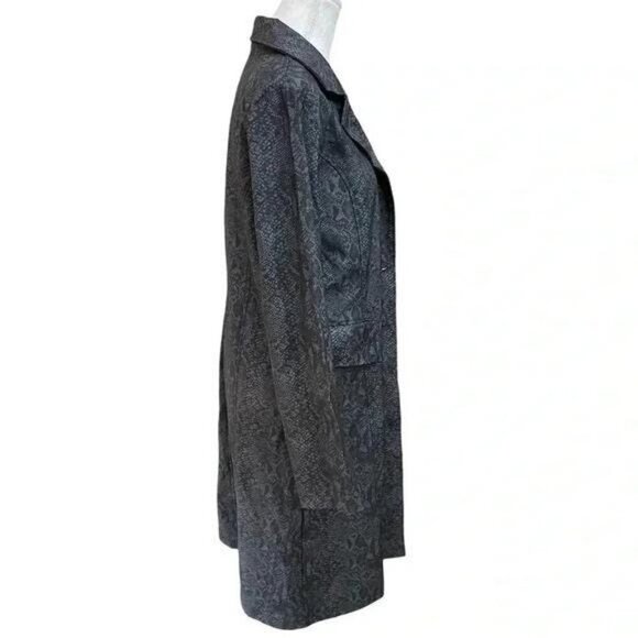 Vintage 1980s-90s Black & Gray Snake-Reptile Print Trench Coat - Picture 6 of 11